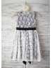 Ivory And Black Lace Knee Length Flower Girl Dress With Flower Sash